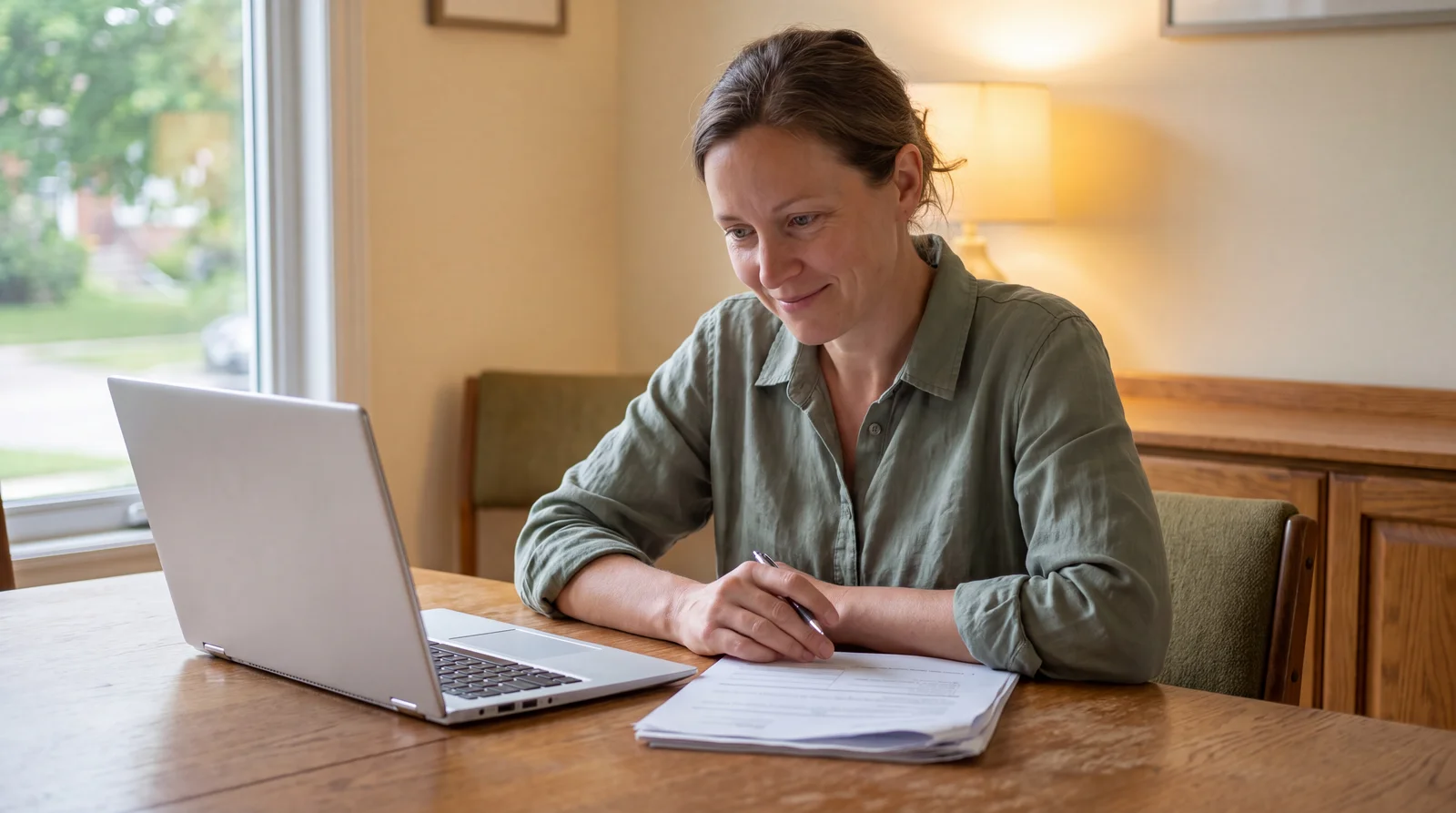 Illustration of a person reviewing closing documents at home